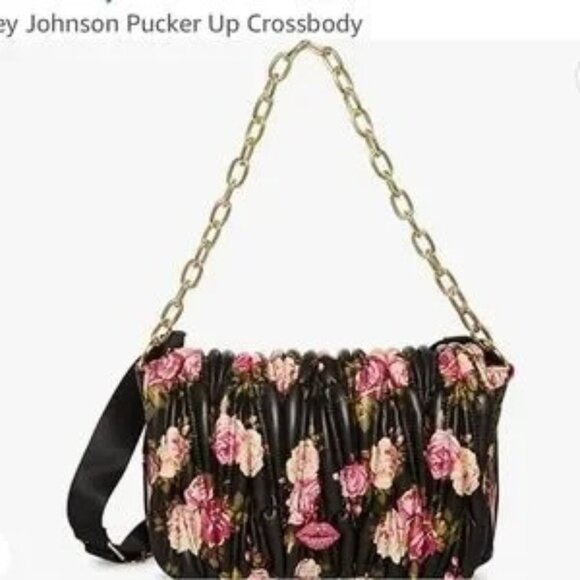 Betsey Johnson Handbags - Betsey Johnson Pucker Up Black Floral Crossbody